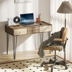 Escritorio Boho-Chic con Cajones Patas Horquilla y Encimera Espaciosa para Oficina Dormitorio Tocador 105x50x75c... - Ogal.Es