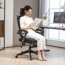 Silla de Escritorio de Malla Reclinable con Reposacabezas Soporte Lumbar Reposapiés y Altura Regulable Carga 135... - Ogal.Es