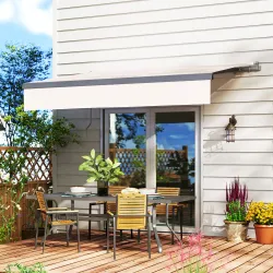 Toldo Manual Retráctil para Jardín con Manivela Protección UV Estructura de Metal y Aluminio 295x200 cm Crema - Ogal.Es