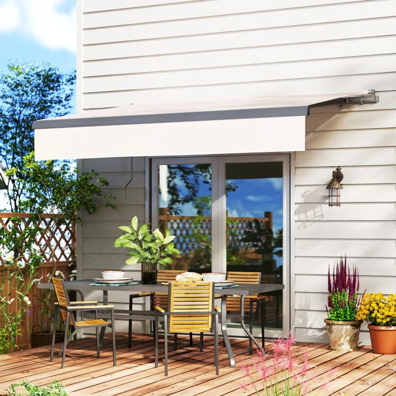 Toldo Manual Retráctil para Jardín con Manivela Protección UV Estructura de Metal y Aluminio 295x200 cm Crema - Ogal.Es