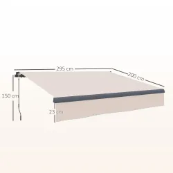 Toldo Manual Retráctil para Jardín con Manivela Protección UV Estructura de Metal y Aluminio 295x200 cm Crema - Ogal.Es
