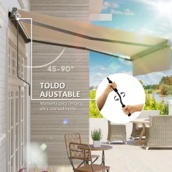 Toldo Manual Retráctil para Jardín con Manivela Protección UV Estructura de Metal y Aluminio 295x200 cm Crema - Ogal.Es
