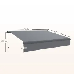 Toldo Manual Retráctil para Jardín con Manivela Protección UV Estructura de Metal y Aluminio 295x200 cm Gris - Ogal.Es
