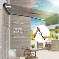 Toldo Manual Retráctil para Jardín con Manivela Protección UV Estructura de Metal y Aluminio 295x200 cm Gris - Ogal.Es