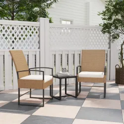Conjunto de Jardín Exterior de Ratán de 3 Piezas con Respaldo Ajustable Cojines Acolchados y Encimera de Vidrio ... - Ogal.Es
