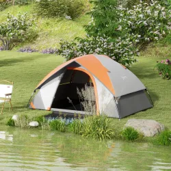 Tienda de Campaña Plegable para 2 Personas con Ventana y Bolsa Impermeable 3000 mm 210x150x110 cm Gris y Naranja - Ogal.Es