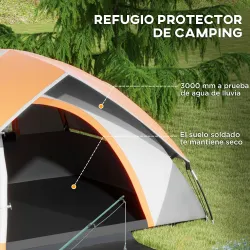 Tienda de Campaña Plegable para 2 Personas con Ventana y Bolsa Impermeable 3000 mm 210x150x110 cm Gris y Naranja - Ogal.Es