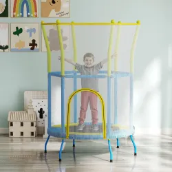 Trampolín Infantil de Interior con Red de Seguridad Cuerdas Elásticas y Barras Acolchadas 3-6 Años Ø140x190cm Az... - Ogal.Es