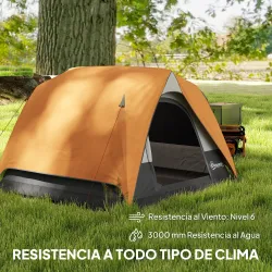 Tienda de Camping para 4 Personas Impermeable Fácil Instalación y Bolsa de Transporte Incluida 200x200x135 cm Gris - Ogal.Es