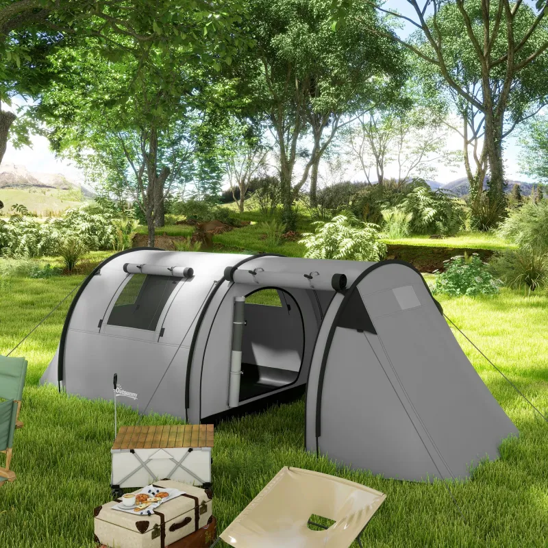 Tienda de Campaña para 3 Personas con Ventanas Gancho Bolsa de Transporte Impermeable 3000 mm 470x220x150 cm Verde - Ogal.Es