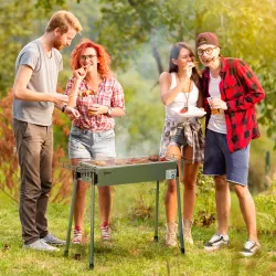 Barbacoa de Carbón con 2 Parrillas de Acero Inoxidable Barbacoa Portátil con 2 Especieros para Camping 94x39x70 ... - Ogal.Es