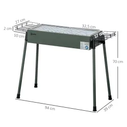 Barbacoa de Carbón con 2 Parrillas de Acero Inoxidable Barbacoa Portátil con 2 Especieros para Camping 94x39x70 ... - Ogal.Es