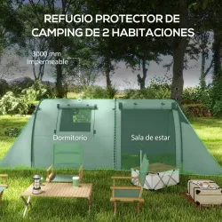Tienda de Campaña para 3 Personas con Ventanas Gancho Bolsa de Transporte Impermeable 3000 mm 470x220x150 cm Verde - Ogal.Es