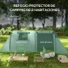 Tienda de Campaña para 3 Personas con Ventanas Gancho Bolsa de Transporte Impermeable 3000 mm 470x220x150 cm Verde - Ogal.Es