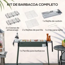 Barbacoa de Carbón con 2 Parrillas de Acero Inoxidable Barbacoa Portátil con 2 Especieros para Camping 94x39x70 ... - Ogal.Es