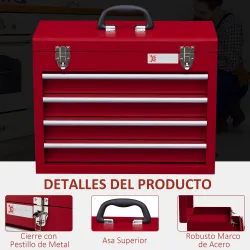 Caja de Herramientas de Acero con 4 Cajones Bandeja Tapa Abatible y Cierres Metálicos 51x22x39,5 cm Rojo - Ogal.Es