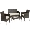 Conjunto de Muebles de Jardín de Ratán Sintético con Sofá Sillones y Mesa de Centro con Vidrio Templado y Cojine... - Ogal.Es
