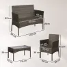 Conjunto de Muebles de Jardín de Ratán Sintético con Sofá Sillones y Mesa de Centro con Vidrio Templado y Cojine... - Ogal.Es