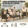 Conjunto de Muebles de Jardín de Ratán Sintético con Sofá Sillones y Mesa de Centro con Vidrio Templado y Cojine... - Ogal.Es