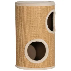 Barril Rascador para Gatos de 2 Niveles Torre Rascador para Gatos con 2 Cuevas y Cubierta de Sisal Ø35x60 cm Marrón - Ogal.Es