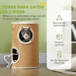 Barril Rascador para Gatos de 2 Niveles Torre Rascador para Gatos con 2 Cuevas y Cubierta de Sisal Ø35x60 cm Marrón - Ogal.Es