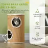 Barril Rascador para Gatos de 2 Niveles Torre Rascador para Gatos con 2 Cuevas y Cubierta de Sisal Ø35x60 cm Marrón - Ogal.Es