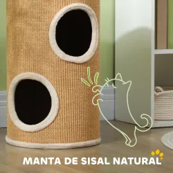 Barril Rascador para Gatos de 2 Niveles Torre Rascador para Gatos con 2 Cuevas y Cubierta de Sisal Ø35x60 cm Marrón - Ogal.Es