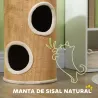 Barril Rascador para Gatos de 2 Niveles Torre Rascador para Gatos con 2 Cuevas y Cubierta de Sisal Ø35x60 cm Marrón - Ogal.Es