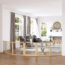 Barrera de Seguridad para Perros Plegable de Madera para Escaleras y Puertas con Soporte de Pie 432x36x70 cm Nat... - Ogal.Es