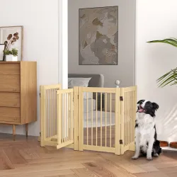 Barrera de Seguridad para Perros Plegable de Madera para Escaleras y Puertas con Soporte de Pie 204x36x75 cm Nat... - Ogal.Es