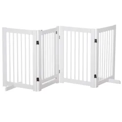 Barrera de Seguridad para Perros Plegable de Madera para Escaleras y Puertas con Soporte de Pie 204x36x75 cm Blanco - Ogal.Es