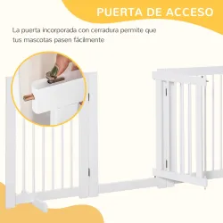 Barrera de Seguridad para Perros Plegable de Madera para Escaleras y Puertas con Soporte de Pie 204x36x75 cm Blanco - Ogal.Es