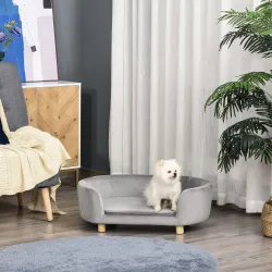 Sofá para Perros Pequeños con Patas de Madera Funda Lavable y Cojín Desmontable 86x55x33 cm Gris Claro - Ogal.Es