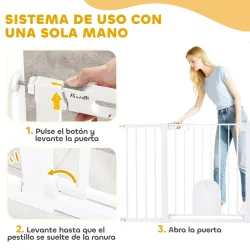 Barrera de Seguridad para Perros con Puerta Pequeña para Escaleras y Puertas 75-131 cm con 3 Extensiones Blanco - Ogal.Es