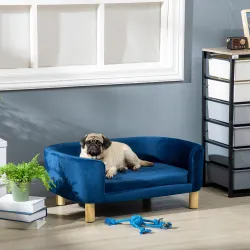 Sofá para Perros Pequeños con Patas de Madera Funda Lavable y Cojín Desmontable 86x55x33 cm Azul - Ogal.Es