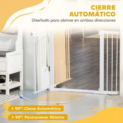 Barrera de Seguridad para Perros con Puerta Pequeña para Escaleras y Puertas 75-131 cm con 3 Extensiones Blanco - Ogal.Es