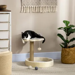 Árbol Rascador para Gatos Altura 44 cm Torre de Escalada con 2 Camas Poste de Yute, Juguete Colgante Gris Claro - Ogal.Es