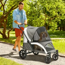 Carrito para Perros Plegable con Ventanas de Malla Cojín Lavable Correas de Seguridad 124x67x100 cm Gris Oscuro - Ogal.Es