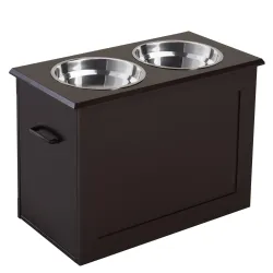Comedero Elevado para Perros Grandes con 2 Cuencos de 2000ml y Almacenamiento Oculto 60x30x41 cm Marrón Oscuro - Ogal.Es