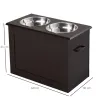 Comedero Elevado para Perros Grandes con 2 Cuencos de 2000ml y Almacenamiento Oculto 60x30x41 cm Marrón Oscuro - Ogal.Es