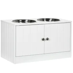 Comedero Elevado para Perros Grandes con 2 Cuencos de 2000ml y Almacenamiento Oculto 60x30x35,5 cm Blanco - Ogal.Es
