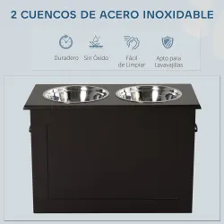 Comedero Elevado para Perros Grandes con 2 Cuencos de 2000ml y Almacenamiento Oculto 60x30x41 cm Marrón Oscuro - Ogal.Es