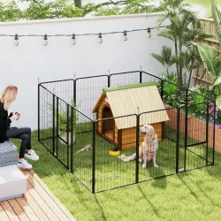 Parque para Perros de 12 Paneles de 100 cm de Altura con Puertas para Interior y Exterior Negro - Ogal.Es