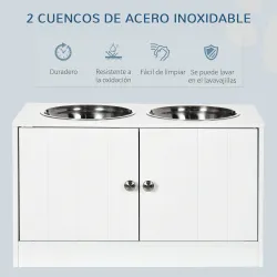 Comedero Elevado para Perros Grandes con 2 Cuencos de 2000ml y Almacenamiento Oculto 60x30x35,5 cm Blanco - Ogal.Es