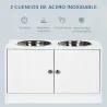 Comedero Elevado para Perros Grandes con 2 Cuencos de 2000ml y Almacenamiento Oculto 60x30x35,5 cm Blanco - Ogal.Es