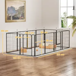 Parque para Perros de 12 Paneles 68x80 cm Corral Plegable para Perros Medianos con Puertas y Cierre Negro - Ogal.Es