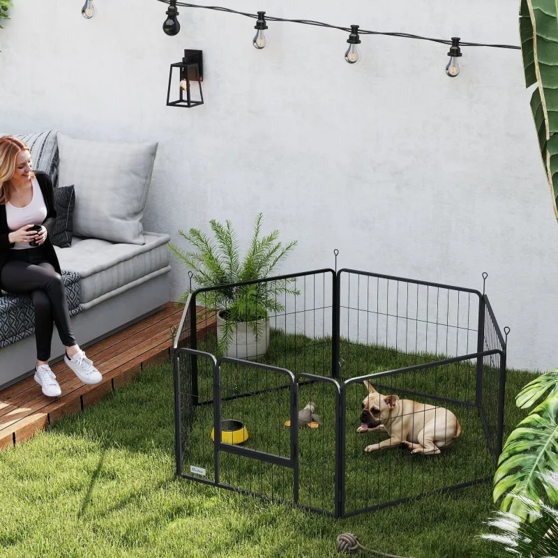 Parque para Perros de 6 Paneles de 60 cm de Altura con Puerta para Interior y Exterior Negro - Ogal.Es