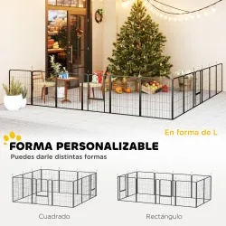 Parque para Perros de 12 Paneles 68x80 cm Corral Plegable para Perros Medianos con Puertas y Cierre Negro - Ogal.Es