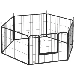Parque para Perros de 6 Paneles de 60 cm de Altura con Puerta para Interior y Exterior Negro - Ogal.Es