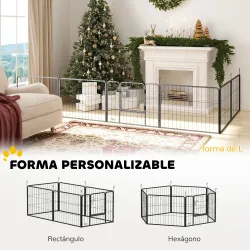 Parque para Perros de 6 Paneles de 60 cm de Altura con Puerta para Interior y Exterior Negro - Ogal.Es